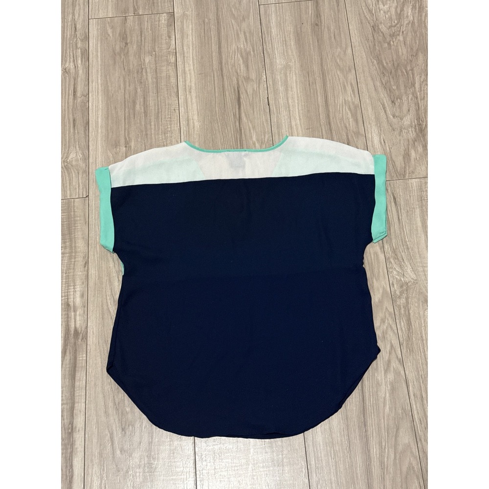 rue21 Womens Mint Green Navy Blue Colorblock V-Neck Chiffon Blouse Small - Picture 5 of 6